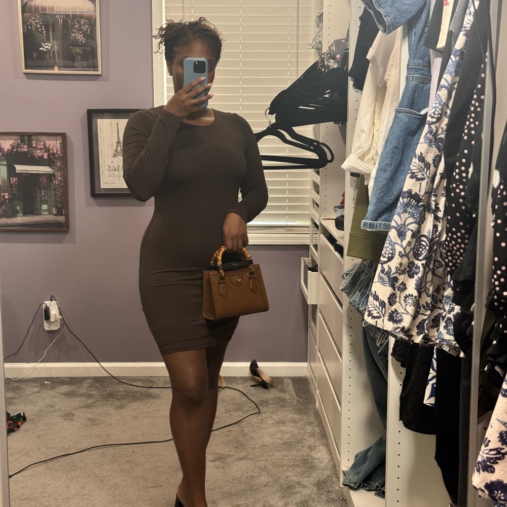 Babaton Long Sleeve Brown Dress